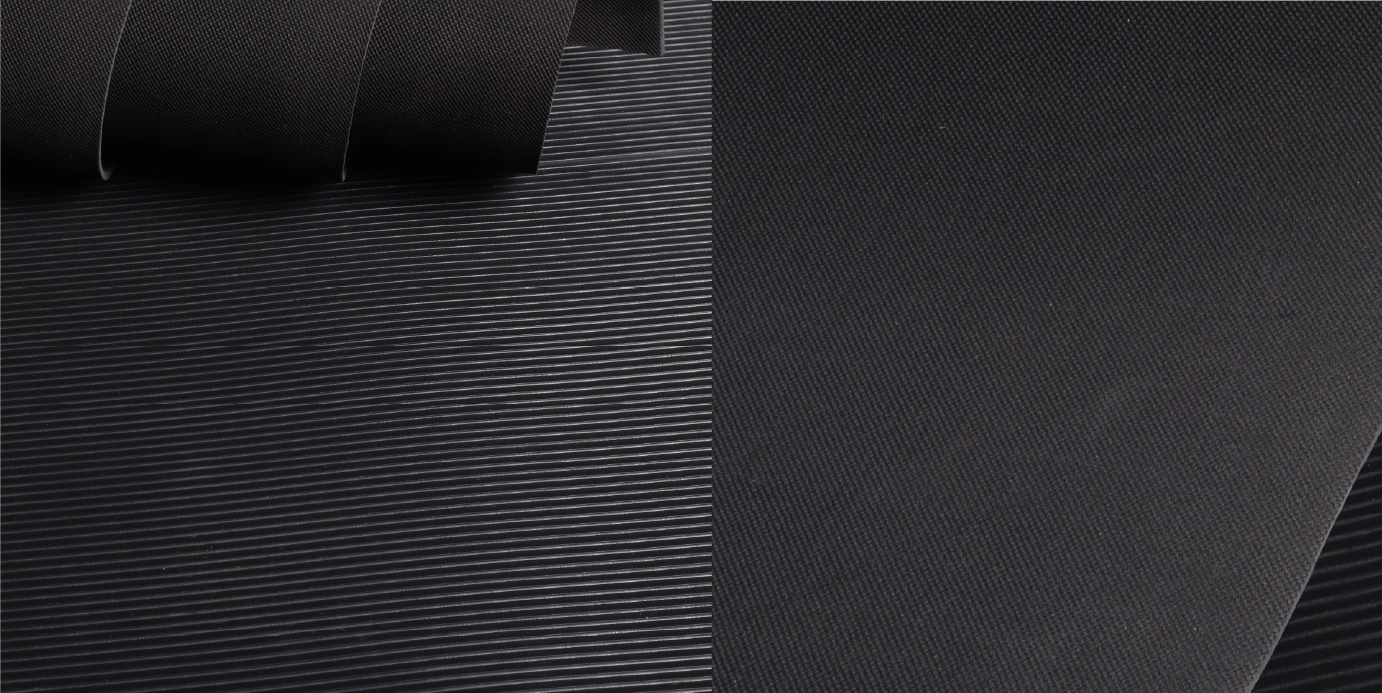 ribbed and dotted surface of mats side by side