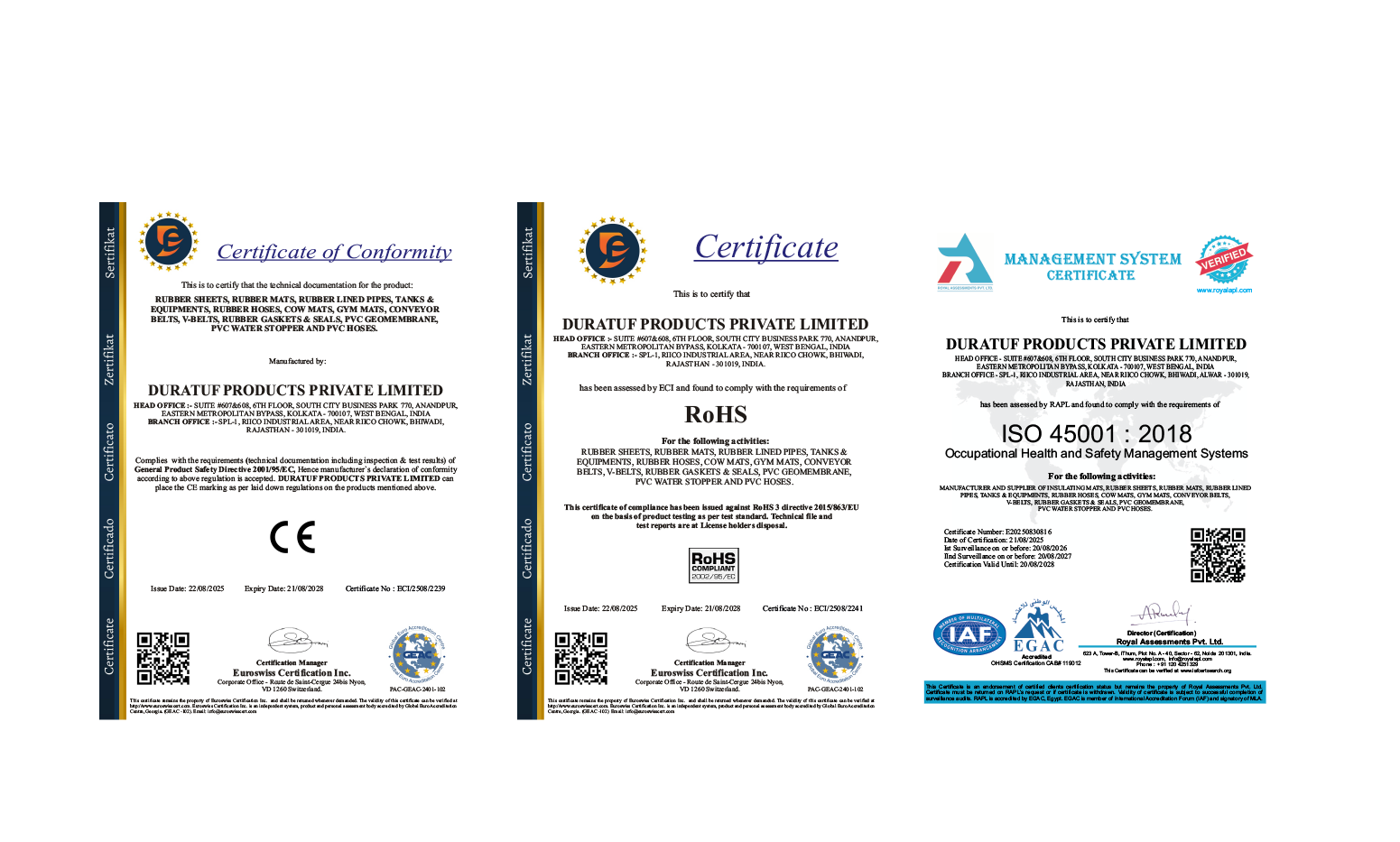 Duratuf Certificates